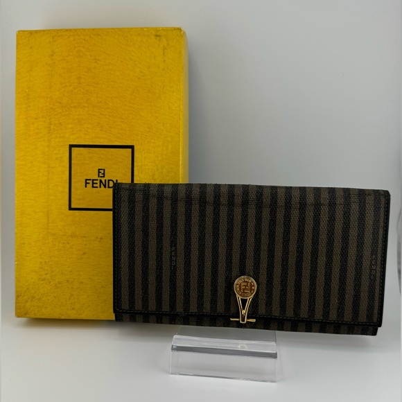 Fendi Handbags - Vintage Fendi Long Wallet Brown & Black Striped with Gold Hardware